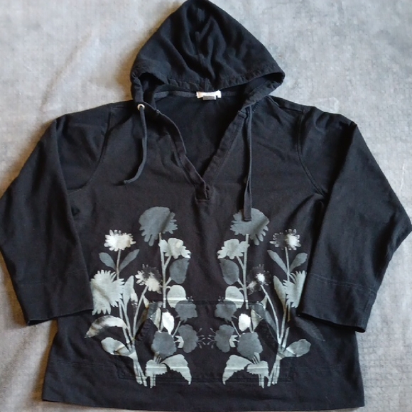 Hannah Black Sporty Hoodie With Floral Print, 2X Womens, Fall - Picture 1 of 8
